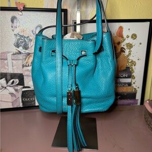 Kate Spade Cooper Small Turquoise Pebbled Leather Drawstring Bag